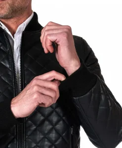 Uomo D'Arienzo Paul - Giacca bomber in pelle nera trapuntata a rombo