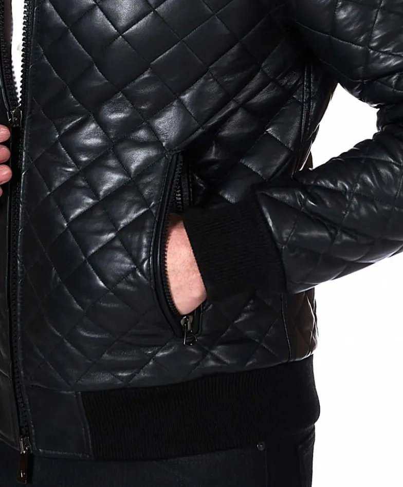 Uomo D'Arienzo Paul - Giacca bomber in pelle nera trapuntata a rombo