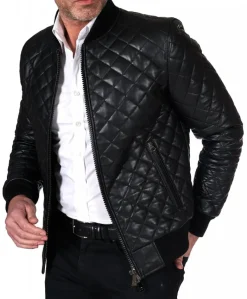 Uomo D'Arienzo Paul - Giacca bomber in pelle nera trapuntata a rombo