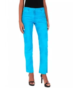Donna D'Arienzo Penelope - Pantalone in camoscio turchese nappa effetto liscio