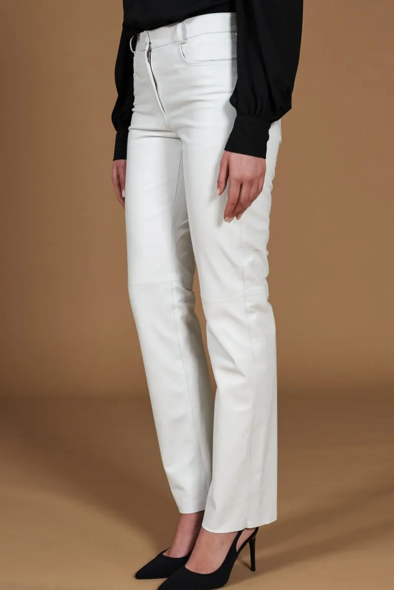 Donna D'Arienzo Penelope - Pantalone in pelle bianca nappa effetto liscio