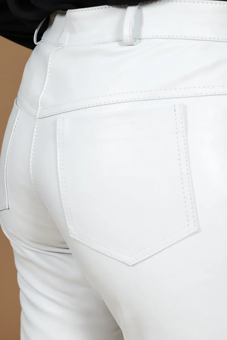 Donna D'Arienzo Penelope - Pantalone in pelle bianca nappa effetto liscio
