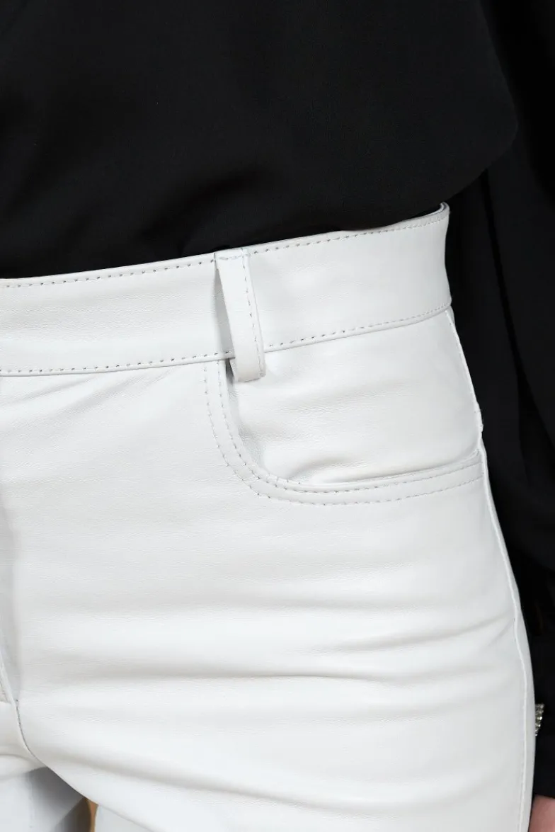 Donna D'Arienzo Penelope - Pantalone in pelle bianca nappa effetto liscio