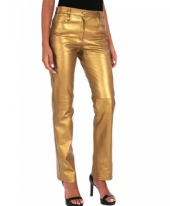 Donna D'Arienzo Penelope - Pantalone in pelle laminata colore oro