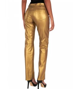 Donna D'Arienzo Penelope - Pantalone in pelle laminata colore oro