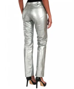 Donna D'Arienzo Penelope - Pantalone in pelle laminata colore argento