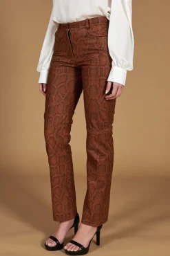 Donna D'Arienzo Penelope - Pantalone in pelle marrone stampa pitone
