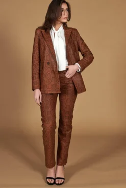 Donna D'Arienzo Penelope - Pantalone in pelle marrone stampa pitone