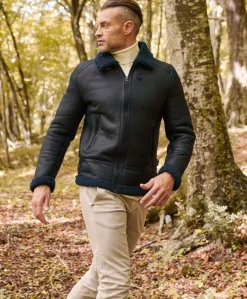 Uomo D'Arienzo Peter - Montone blu Shearling biker uomo collo camicia con fibbia