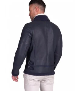 Uomo D'Arienzo Peter - Montone blu Shearling biker uomo collo camicia con fibbia