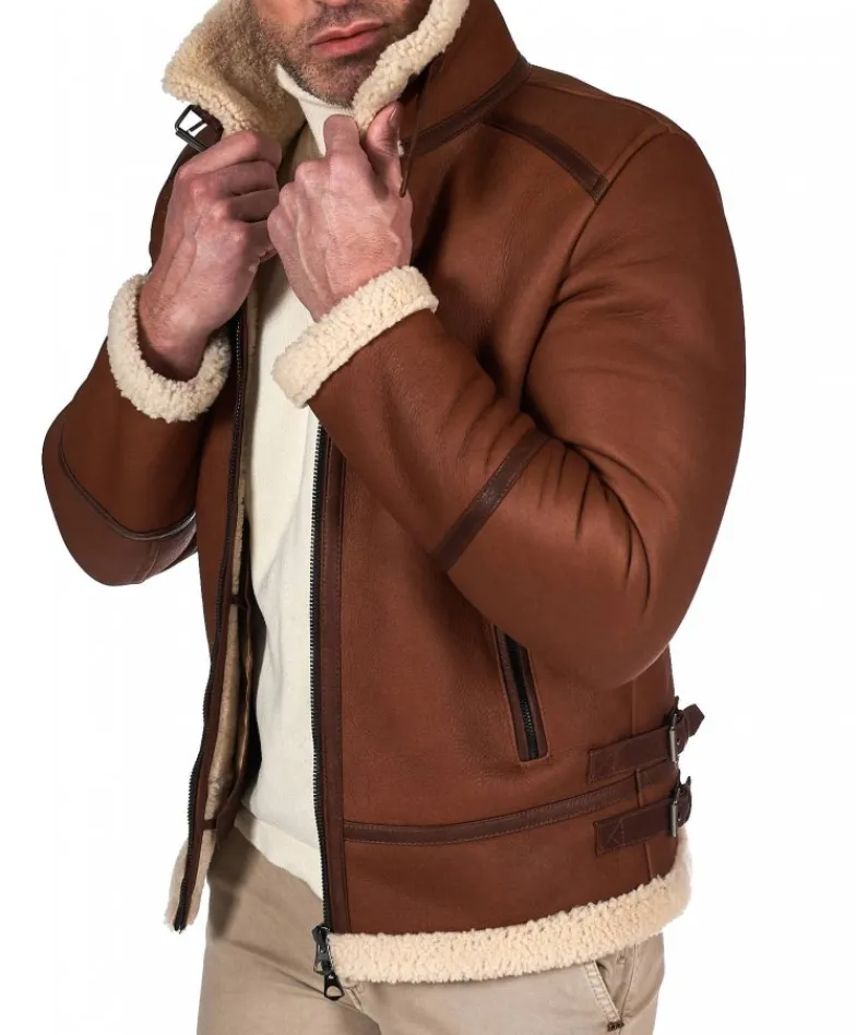 Uomo D'Arienzo Peter - Montone cuoio Shearling biker uomo collo camicia con fibbia