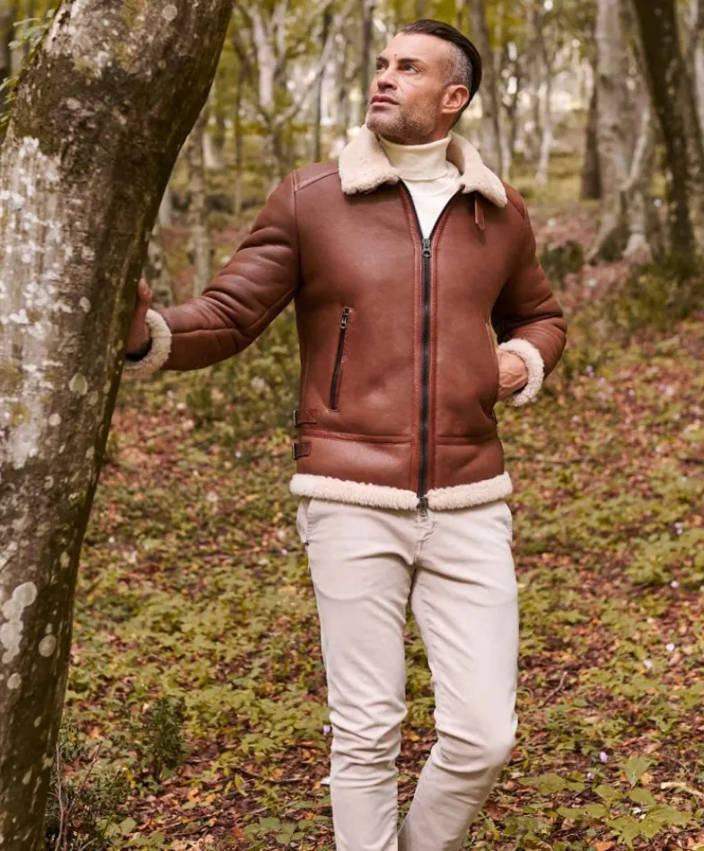 Uomo D'Arienzo Peter - Montone cuoio Shearling biker uomo collo camicia con fibbia