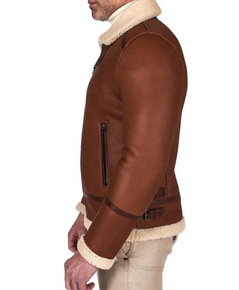 Uomo D'Arienzo Peter - Montone cuoio Shearling biker uomo collo camicia con fibbia
