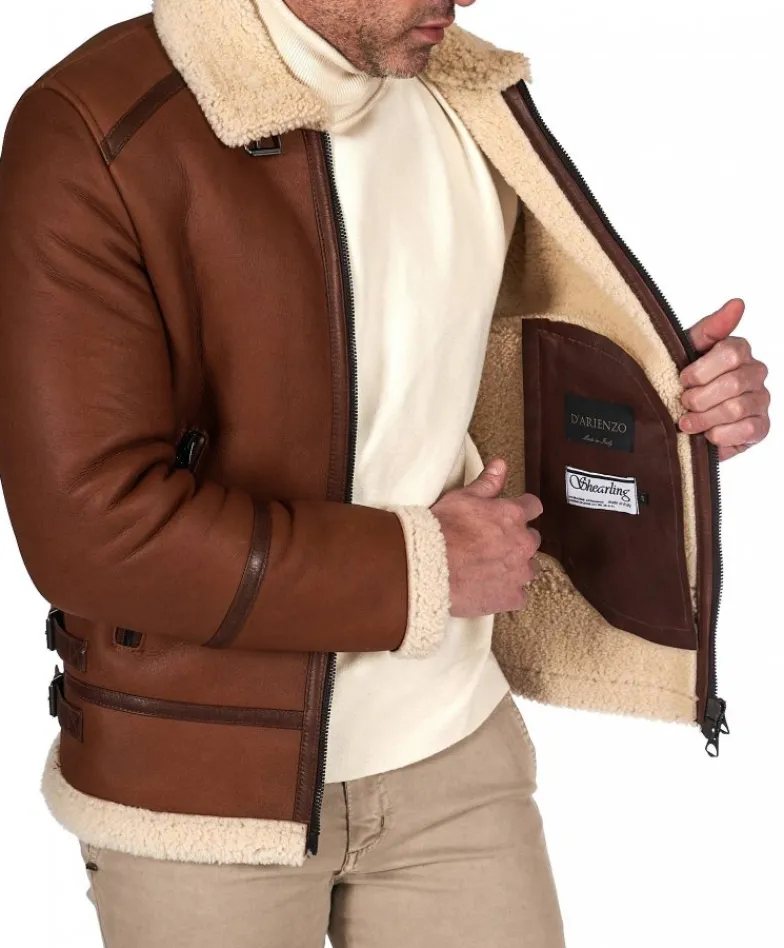 Uomo D'Arienzo Peter - Montone cuoio Shearling biker uomo collo camicia con fibbia