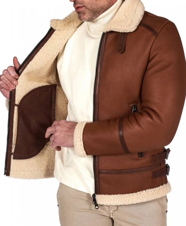 Uomo D'Arienzo Peter - Montone cuoio Shearling biker uomo collo camicia con fibbia