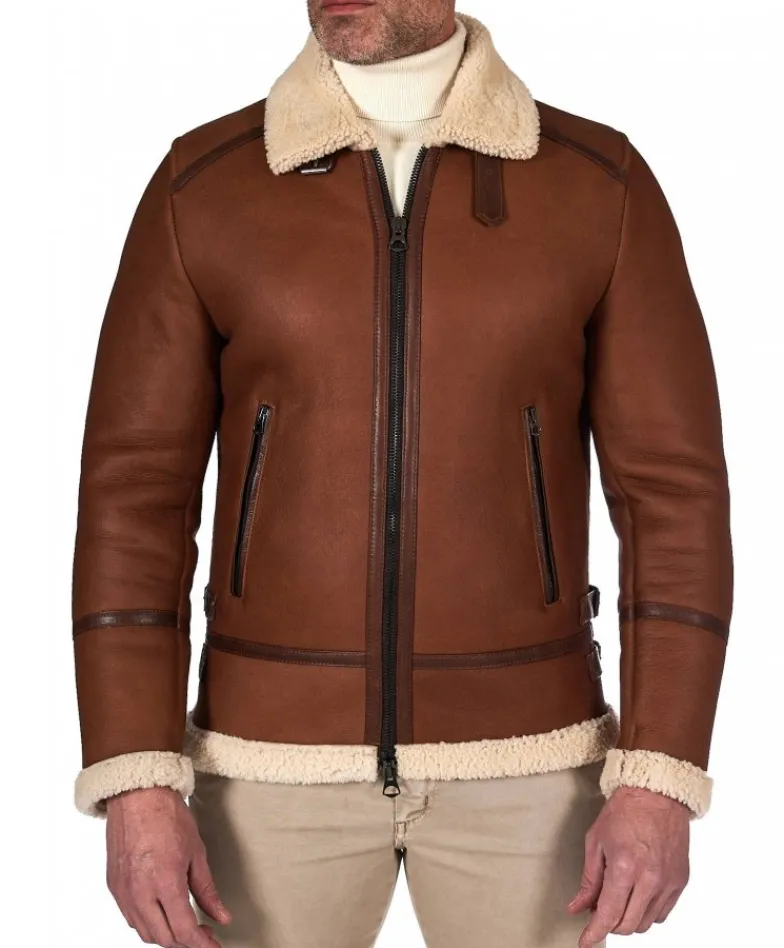 Uomo D'Arienzo Peter - Montone cuoio Shearling biker uomo collo camicia con fibbia