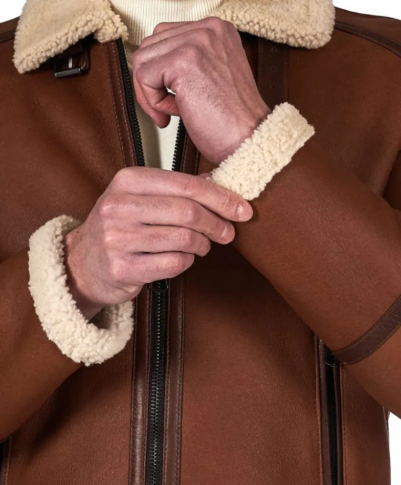 Uomo D'Arienzo Peter - Montone cuoio Shearling biker uomo collo camicia con fibbia