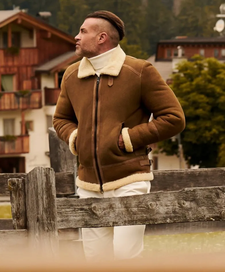 Uomo D'Arienzo Peter - Montone nubuck cuoio Shearling biker uomo collo camicia