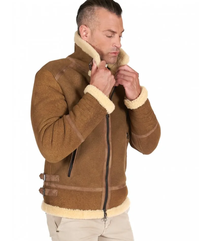 Uomo D'Arienzo Peter - Montone nubuck cuoio Shearling biker uomo collo camicia