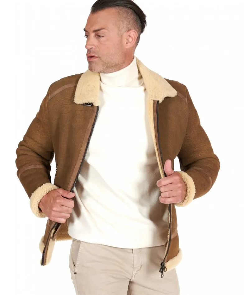 Uomo D'Arienzo Peter - Montone nubuck cuoio Shearling biker uomo collo camicia