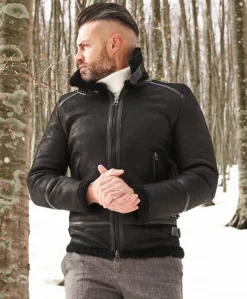 Uomo D'Arienzo Peter - Montone Shearling nero biker uomo collo camicia con fibbia