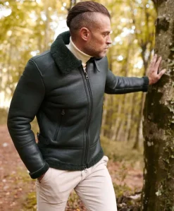 Uomo D'Arienzo Peter - Montone Shearling verde biker uomo collo camicia con fibbia