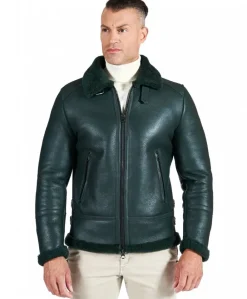 Uomo D'Arienzo Peter - Montone Shearling verde biker uomo collo camicia con fibbia