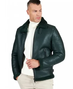 Uomo D'Arienzo Peter - Montone Shearling verde biker uomo collo camicia con fibbia