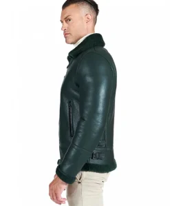Uomo D'Arienzo Peter - Montone Shearling verde biker uomo collo camicia con fibbia