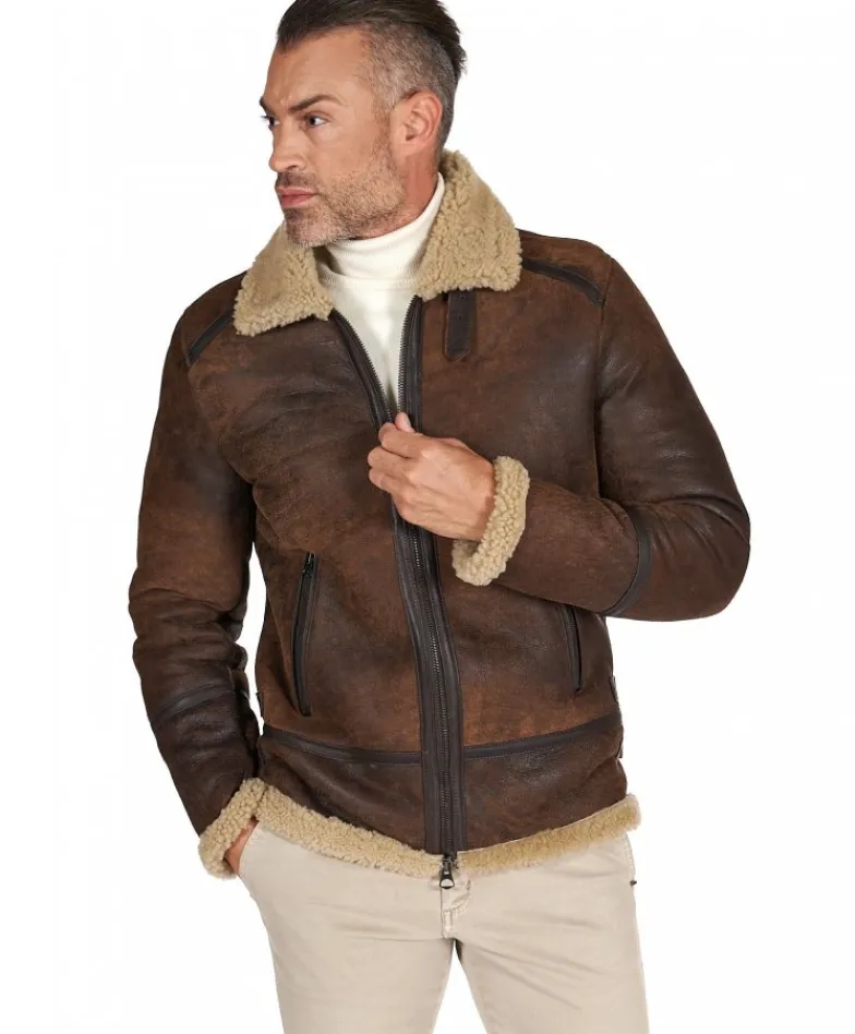 Uomo D'Arienzo Peter - Montone Shearling testa di moro uomo collo camicia con fibbia