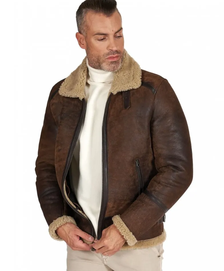 Uomo D'Arienzo Peter - Montone Shearling testa di moro uomo collo camicia con fibbia