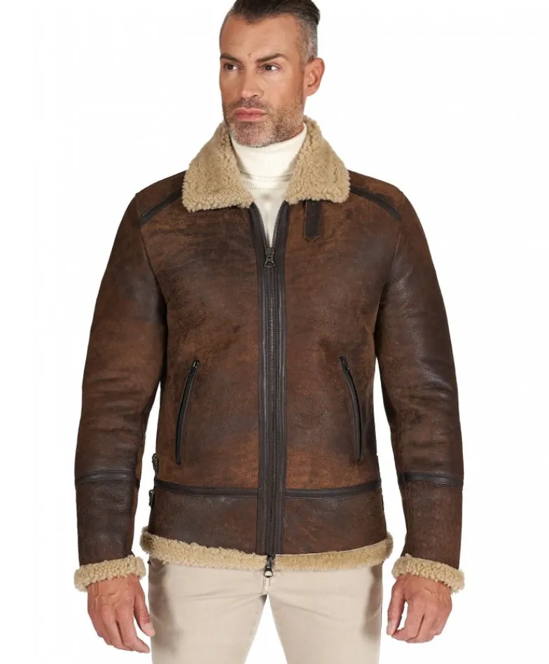 Uomo D'Arienzo Peter - Montone Shearling testa di moro uomo collo camicia con fibbia