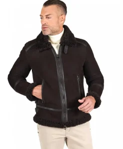 Uomo D'Arienzo Peter - Montone Shearling scamosciato testa di moro uomo collo camicia con fibbia