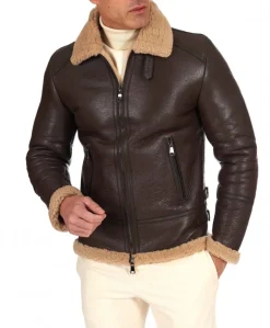 Uomo D'Arienzo Peter - Montone Shearling marrone biker uomo collo camicia con fibbia