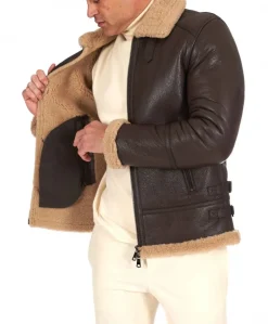 Uomo D'Arienzo Peter - Montone Shearling marrone biker uomo collo camicia con fibbia
