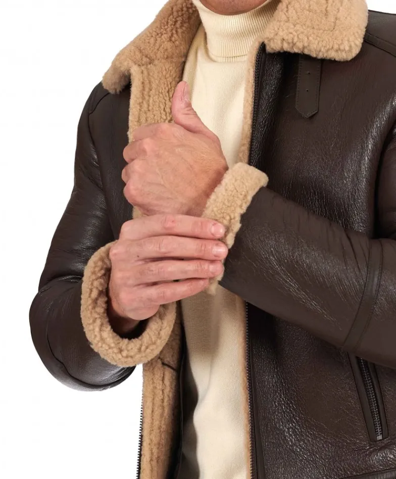 Uomo D'Arienzo Peter - Montone Shearling marrone biker uomo collo camicia con fibbia