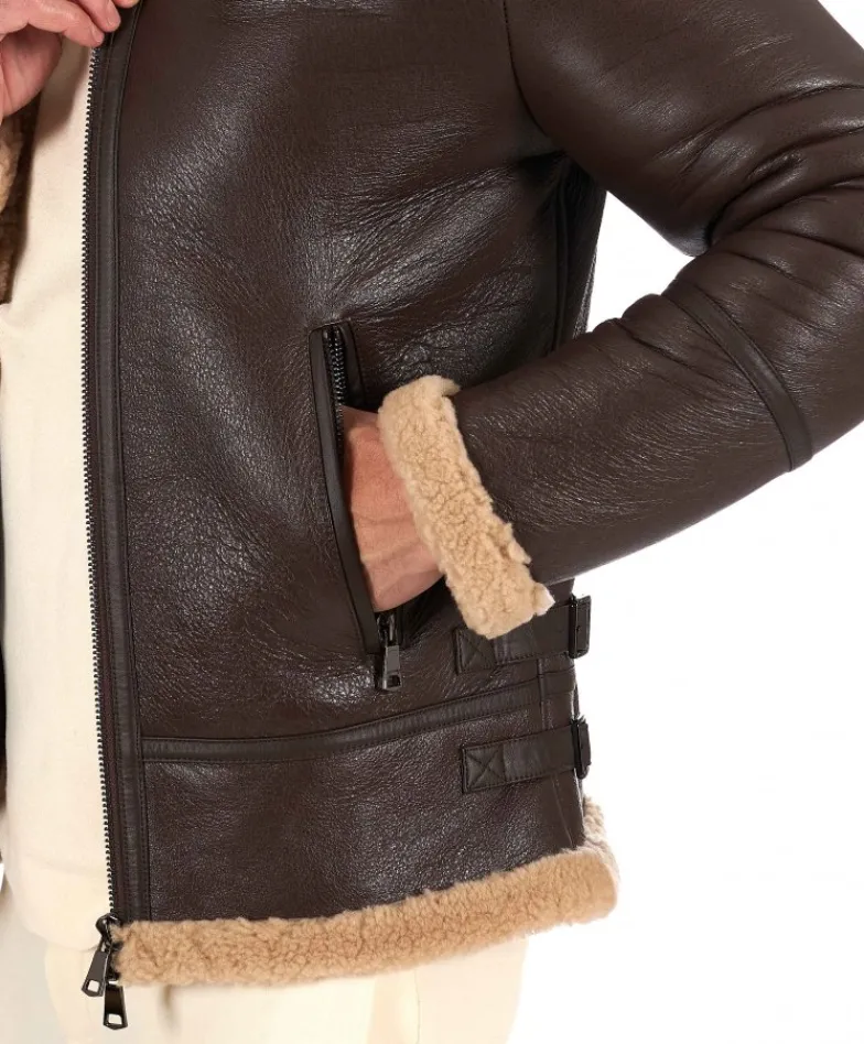Uomo D'Arienzo Peter - Montone Shearling marrone biker uomo collo camicia con fibbia