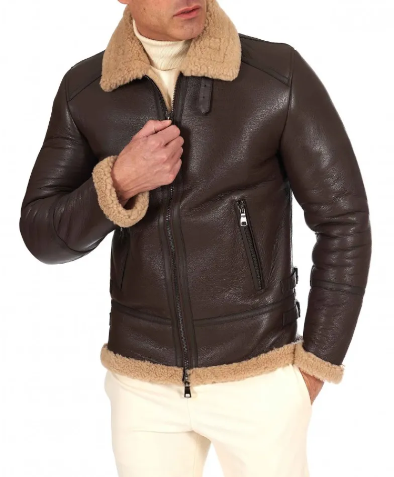 Uomo D'Arienzo Peter - Montone Shearling marrone biker uomo collo camicia con fibbia