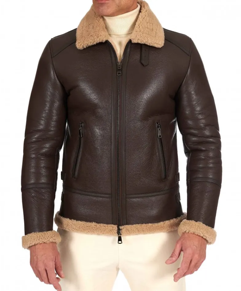 Uomo D'Arienzo Peter - Montone Shearling marrone biker uomo collo camicia con fibbia