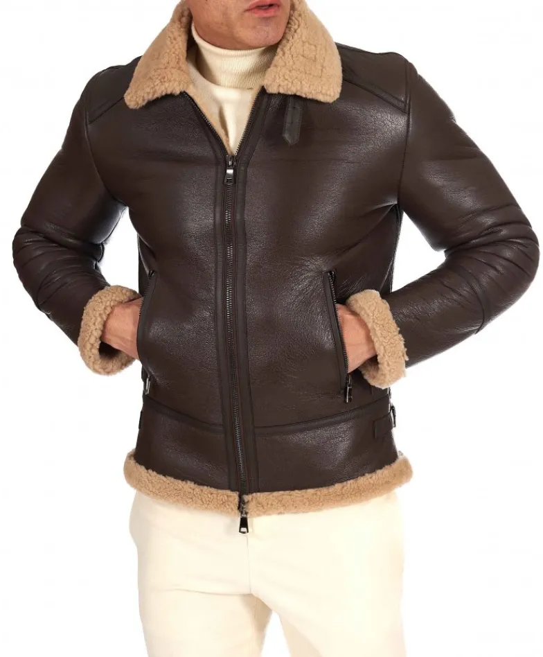 Uomo D'Arienzo Peter - Montone Shearling marrone biker uomo collo camicia con fibbia