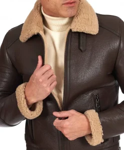Uomo D'Arienzo Peter - Montone Shearling marrone biker uomo collo camicia con fibbia