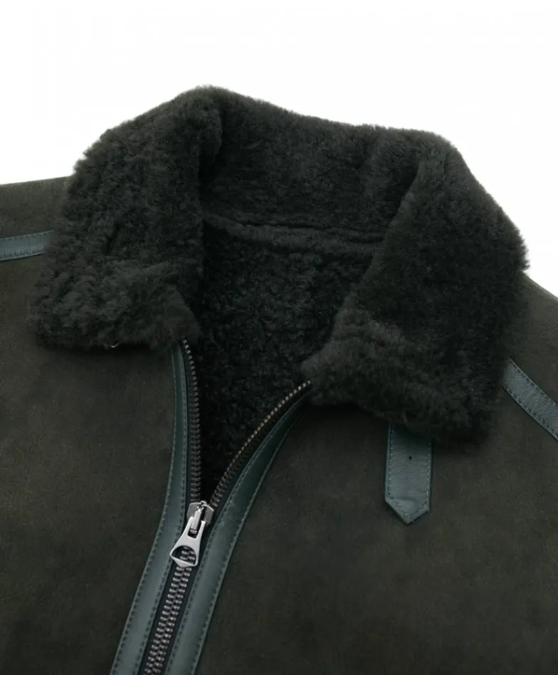 Uomo D'Arienzo Peter - Montone Shearling scamosciato verde uomo collo camicia con fibbia