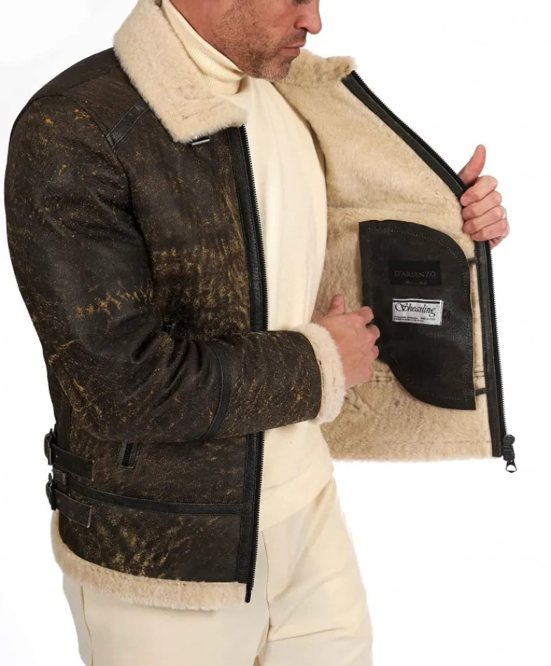 Uomo D'Arienzo Peter - Montone testa di moro Shearling biker uomo collo camicia con fibbia