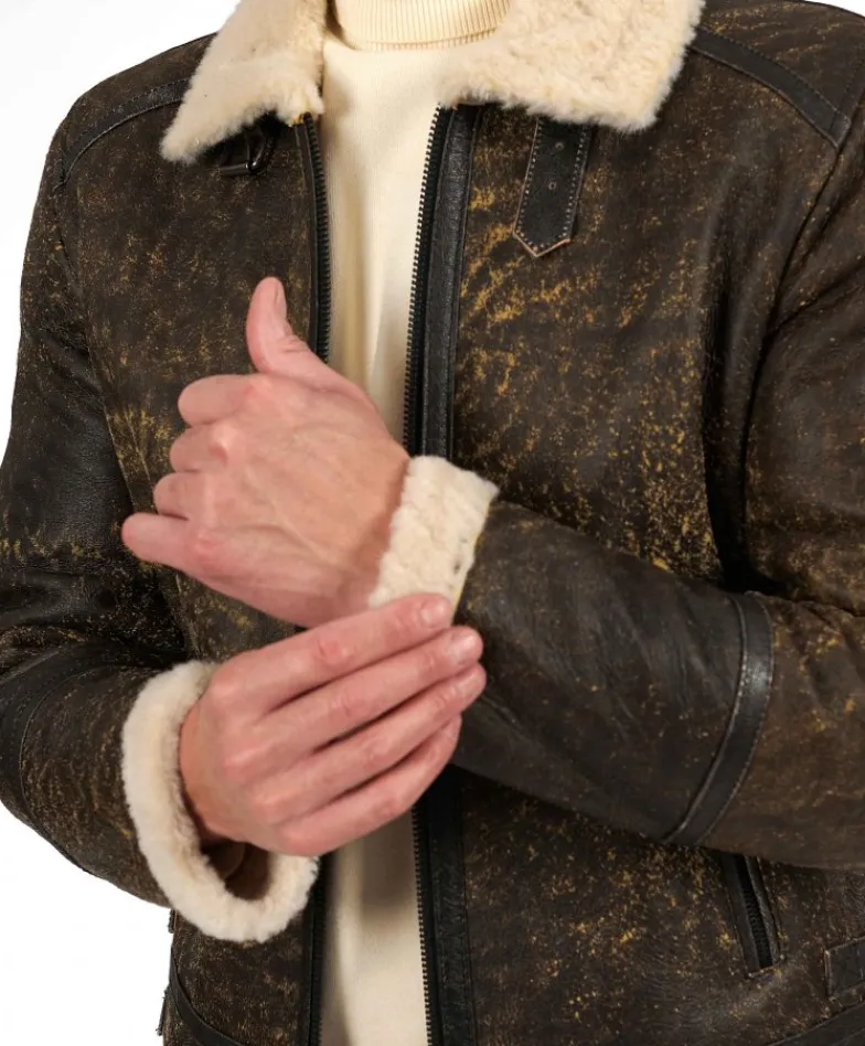 Uomo D'Arienzo Peter - Montone testa di moro Shearling biker uomo collo camicia con fibbia