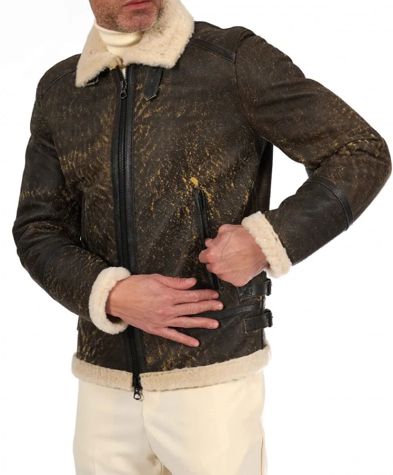 Uomo D'Arienzo Peter - Montone testa di moro Shearling biker uomo collo camicia con fibbia