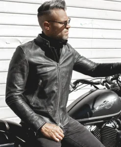 Uomo D'Arienzo Philiphs - Giacca in pelle nera vintage quattro tasche zip