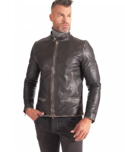 Uomo D'Arienzo Philiphs - Giacca in pelle nera vintage quattro tasche zip