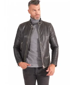 Uomo D'Arienzo Philiphs - Giacca in pelle nera vintage quattro tasche zip