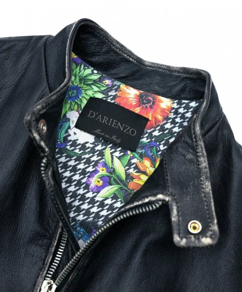 Uomo D'Arienzo Philiphs - Giacca in pelle nera vintage quattro tasche zip