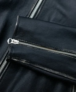 Uomo D'Arienzo Philiphs - Giacca in pelle nera vintage quattro tasche zip